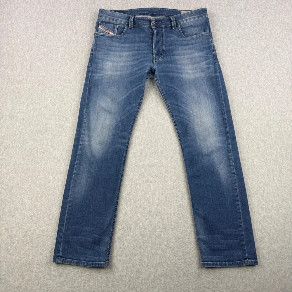 Diesel Jeans Mens 36x32 Blue Larkee Regular Straight Button Fly Stretch Denim